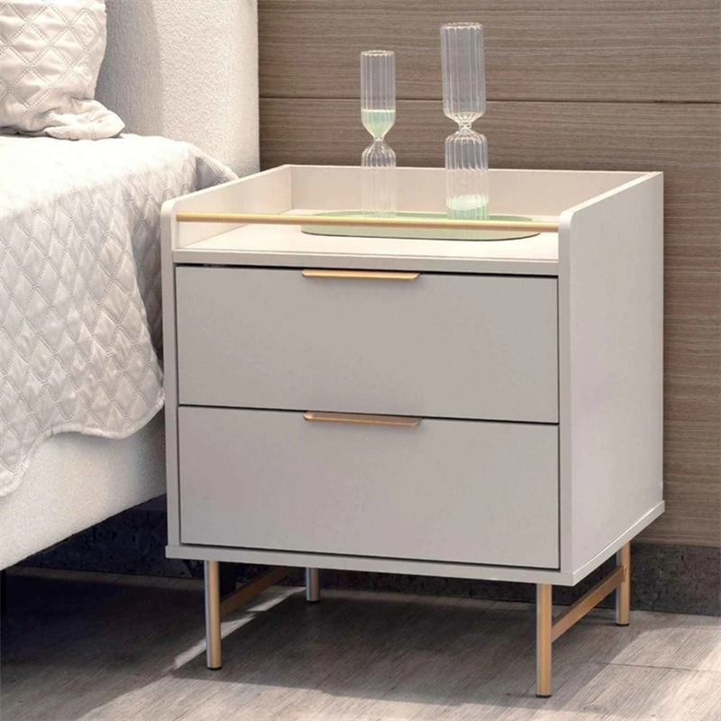 Mesa de noche Off-White Fosco/Dorado