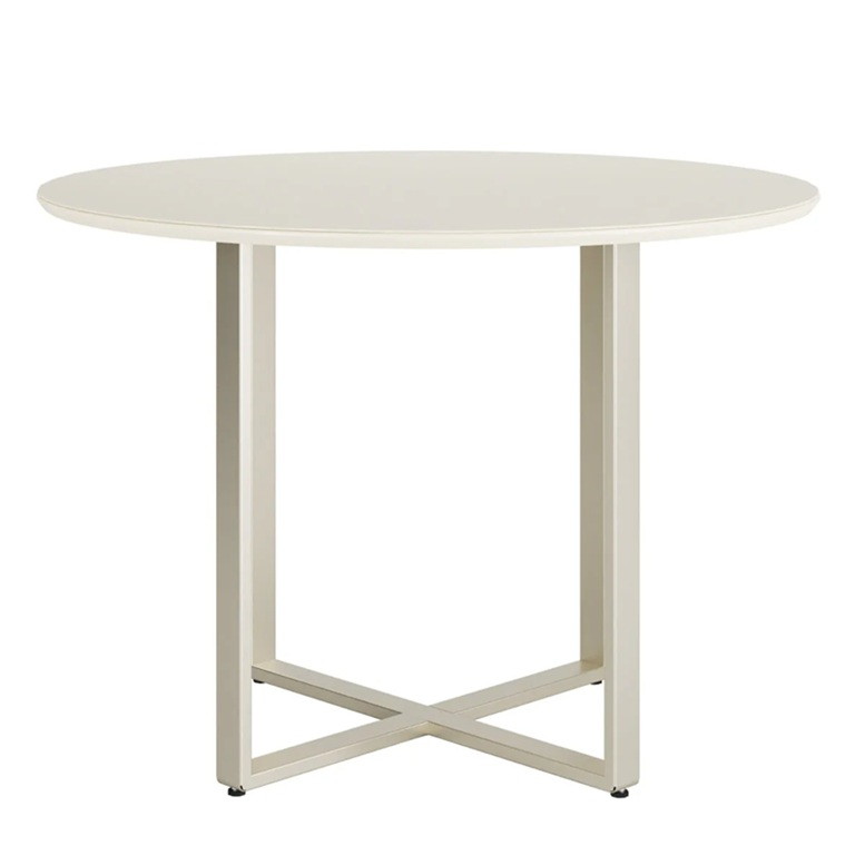 Mesa de comedor redonda Blanco Mate/Champagne
