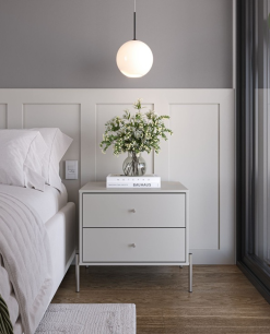 Mesa de noche Off-White Fosco/Champagne