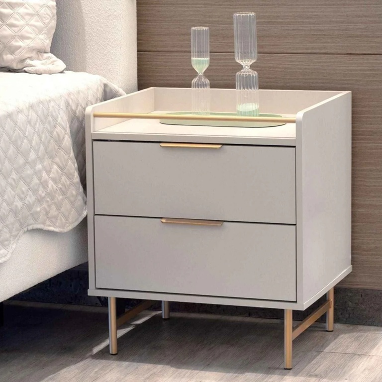 Mesa de noche Off-White Fosco/Dorado